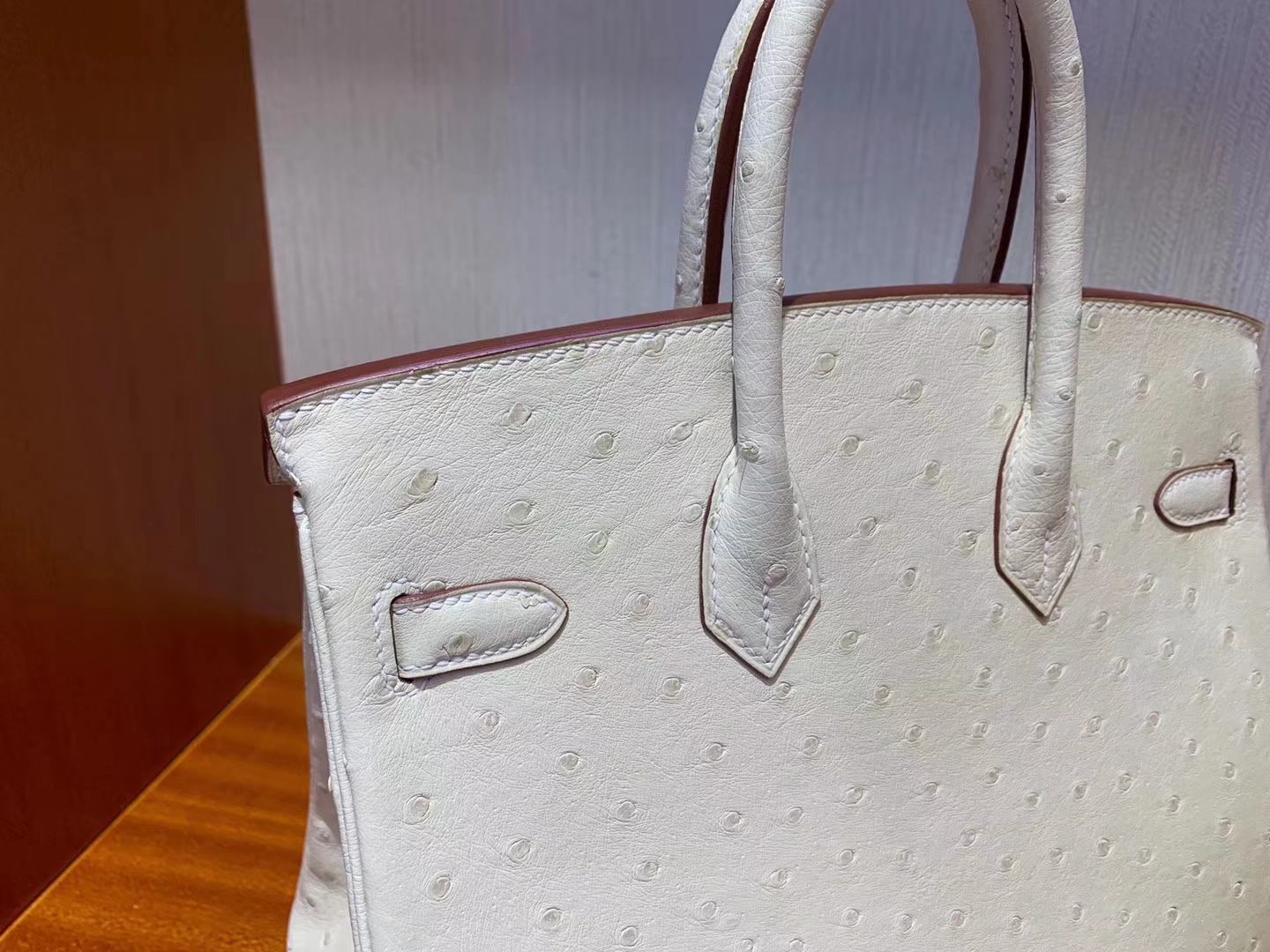 Stock Hermes 3C Wool White KK Ostrich Birkin25CM Bag Gold Hardware