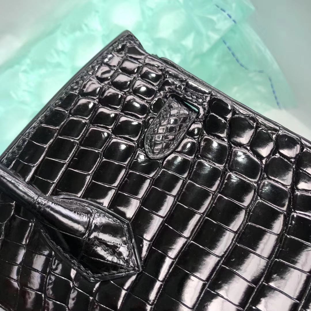 Luxury Hermes Shiny Crocodile Birkin25cm Bag in CK89 Noir Silver Hardware