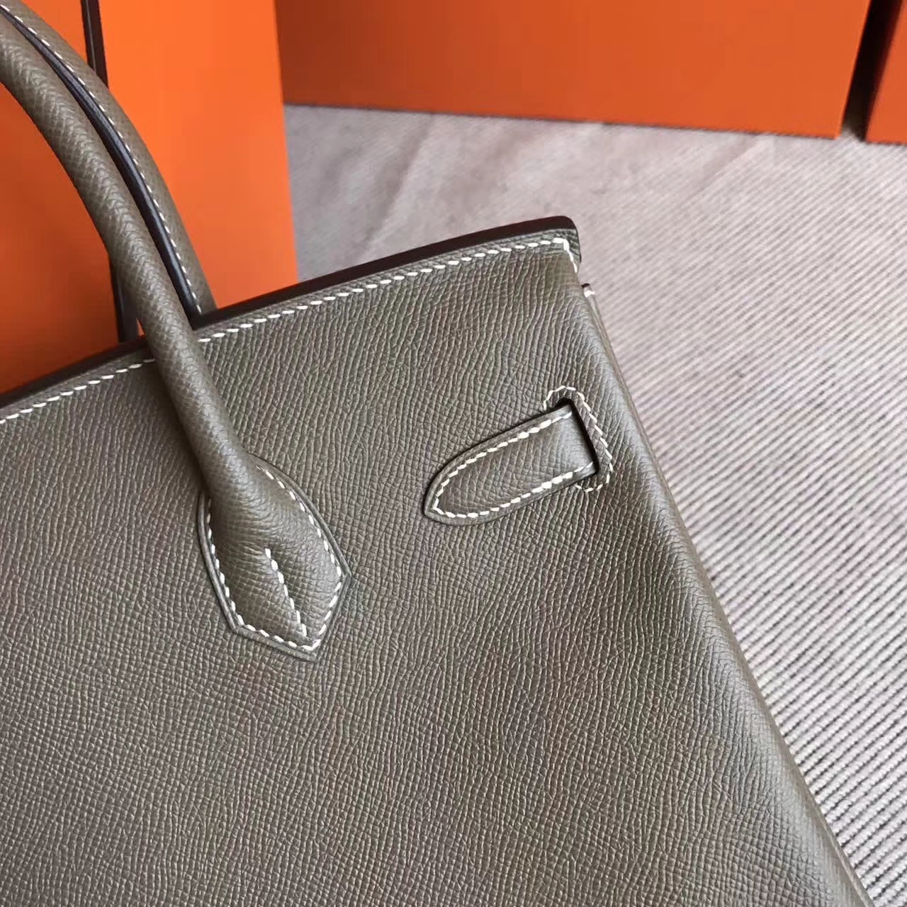 Popular Hermes K18 Etoupe Grey Epsom Leather Birkin Tote Bag30cm