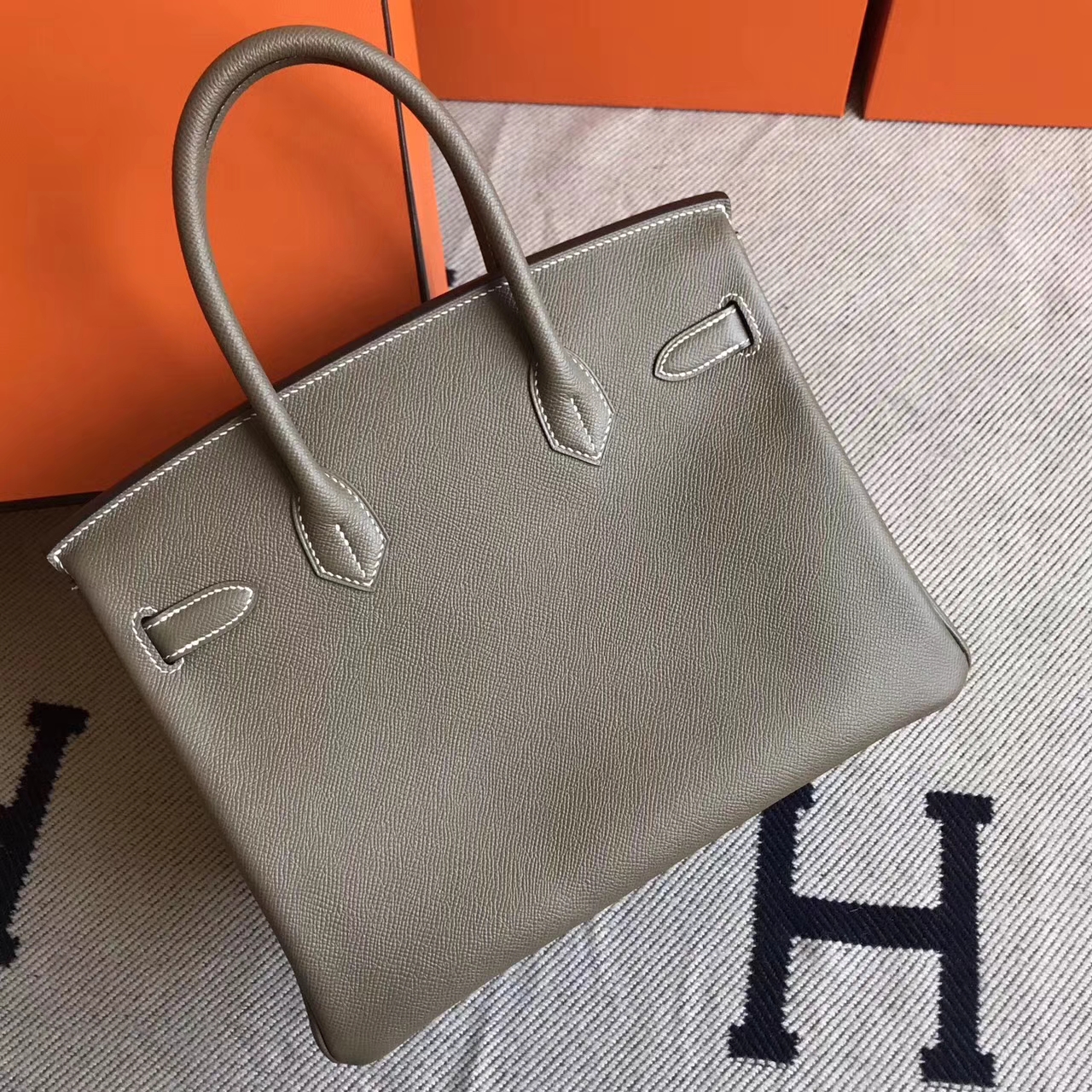Popular Hermes K18 Etoupe Grey Epsom Leather Birkin Tote Bag30cm