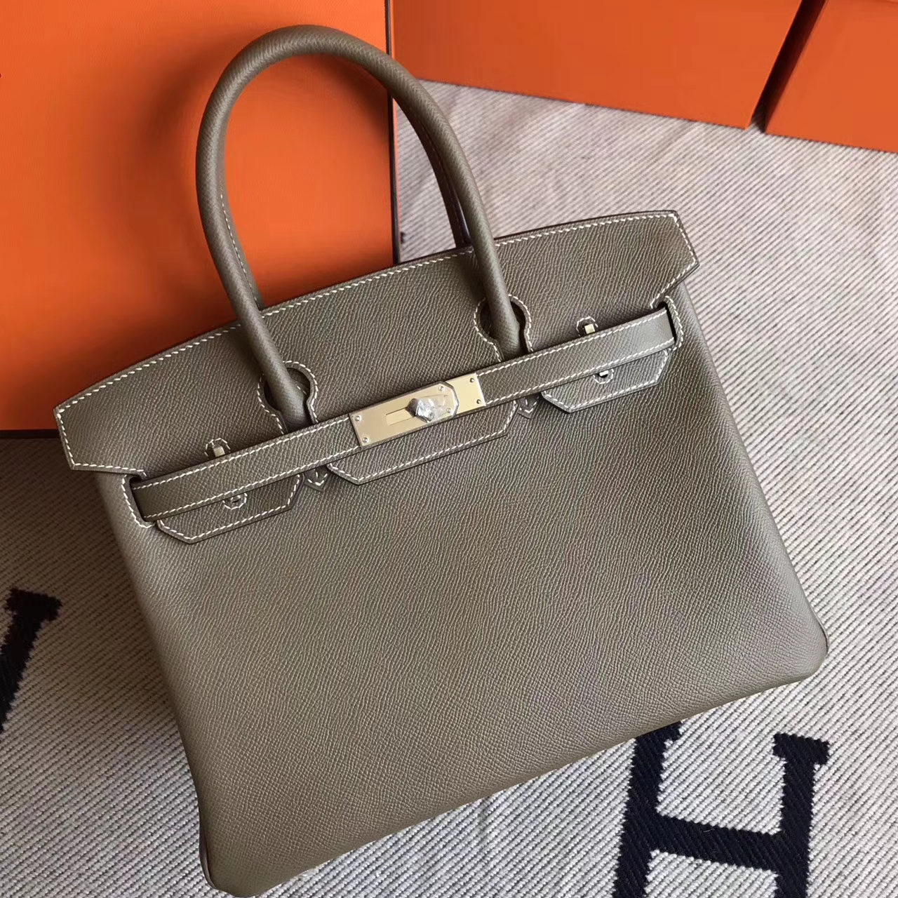 Popular Hermes K18 Etoupe Grey Epsom Leather Birkin Tote Bag30cm