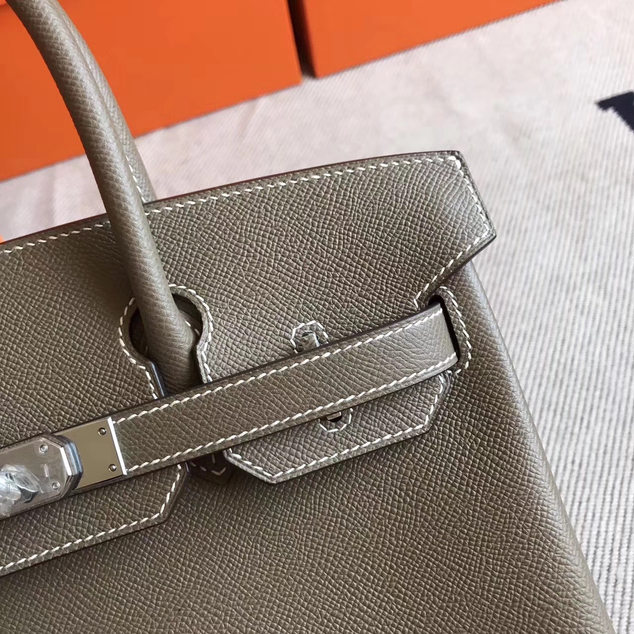 Popular Hermes K18 Etoupe Grey Epsom Leather Birkin Tote Bag30cm