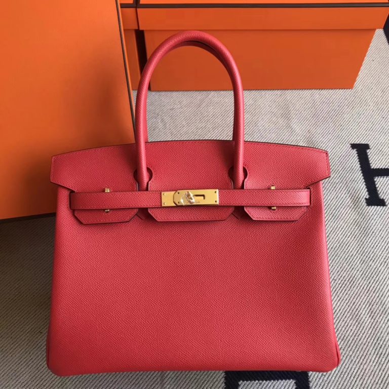 Hermes Epsom Leather Birkin 30cm Handbag in Q5 Rouge Casaque