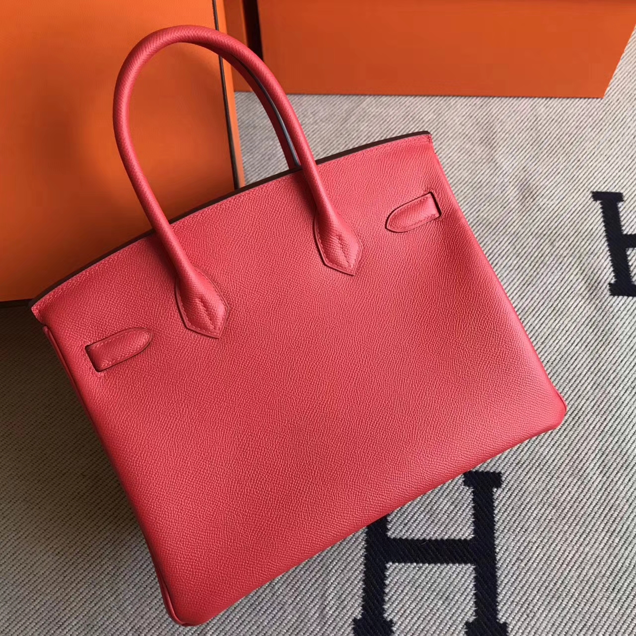 Discount Hermes Epsom Leather Birkin30cm Handbag in Q5 Rouge Casaque