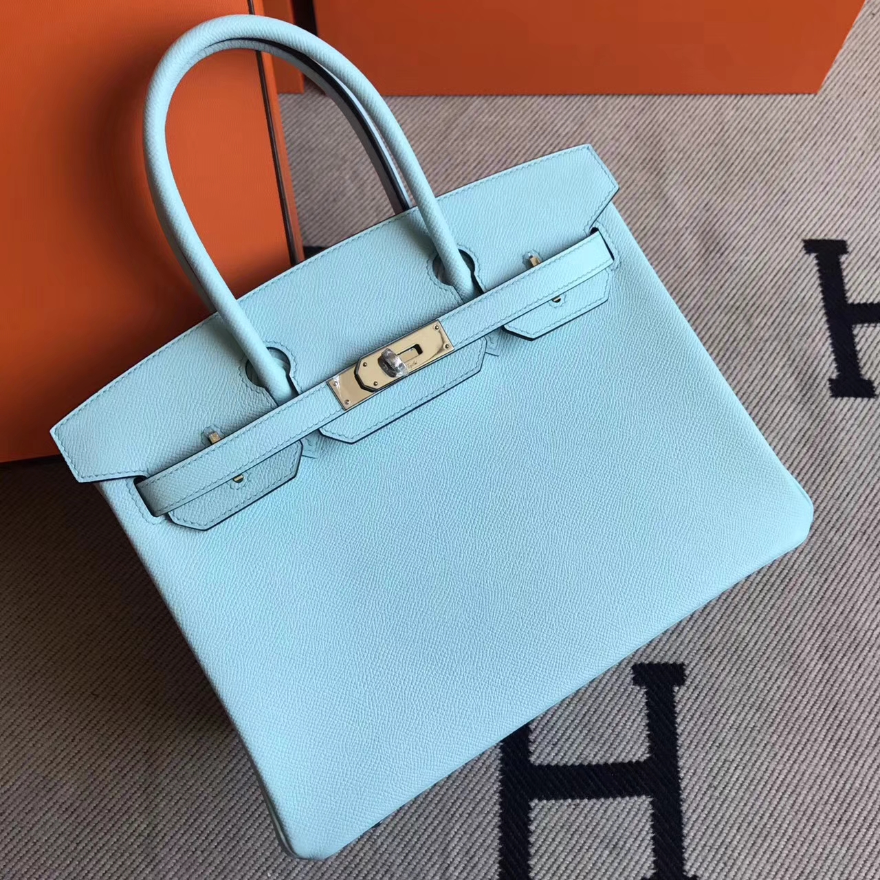 New Arrival Hermes U2 Blue Zephyr Epsom Leather Birkin Bag 30cm