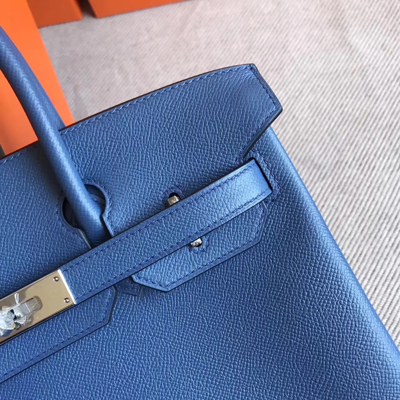 Hand Stitching Hermes Birkin Bag30cm in R2 Agate Blue Epsom Leather
