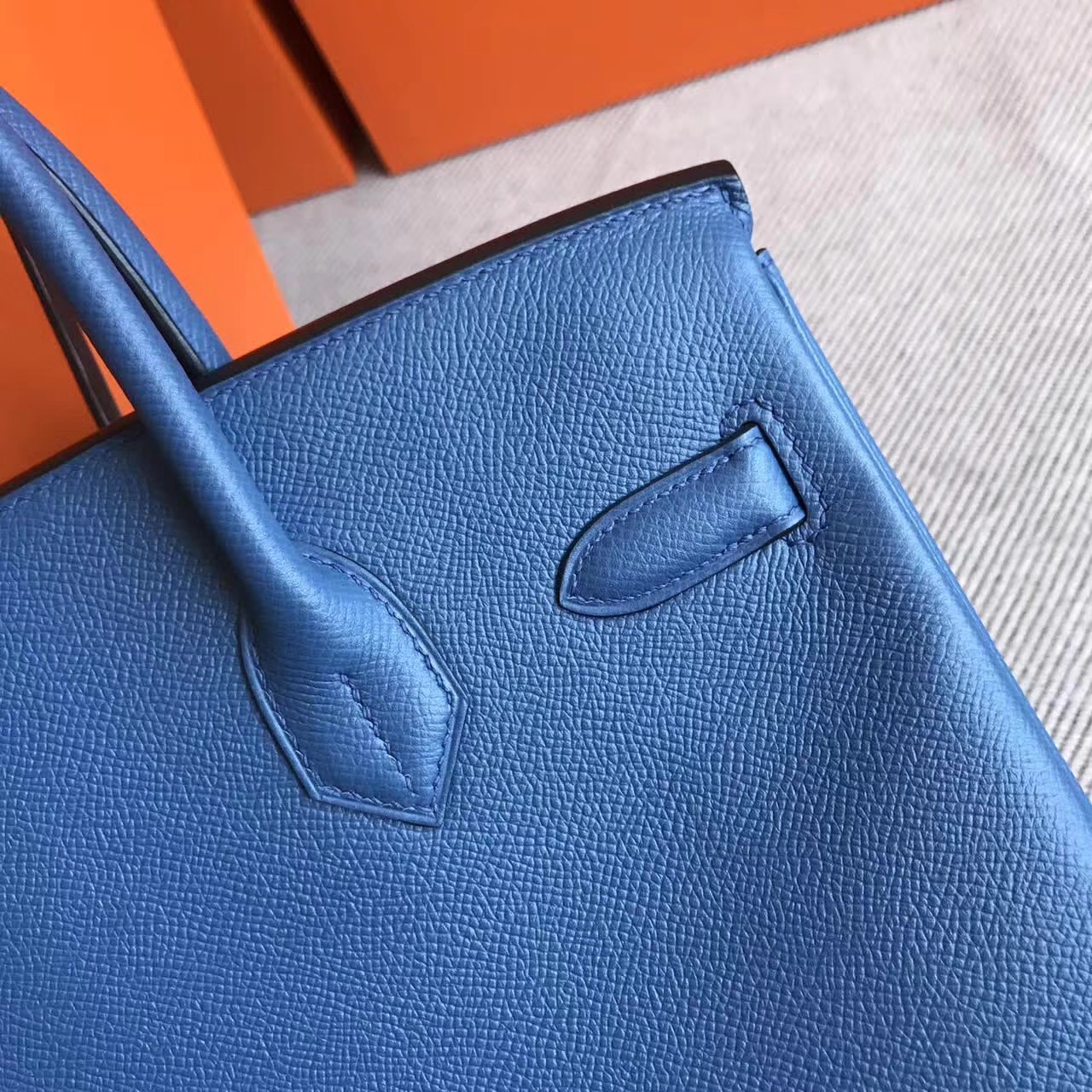 Hand Stitching Hermes Birkin Bag30cm in R2 Agate Blue Epsom Leather