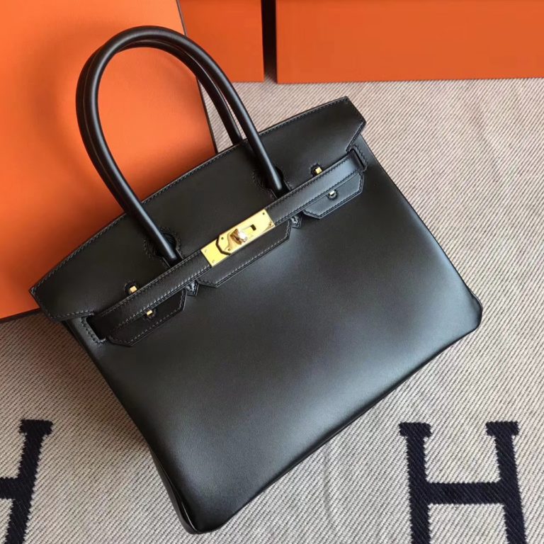 Hermes Black Box Leather Birkin Bag 30cm Gold Hardware