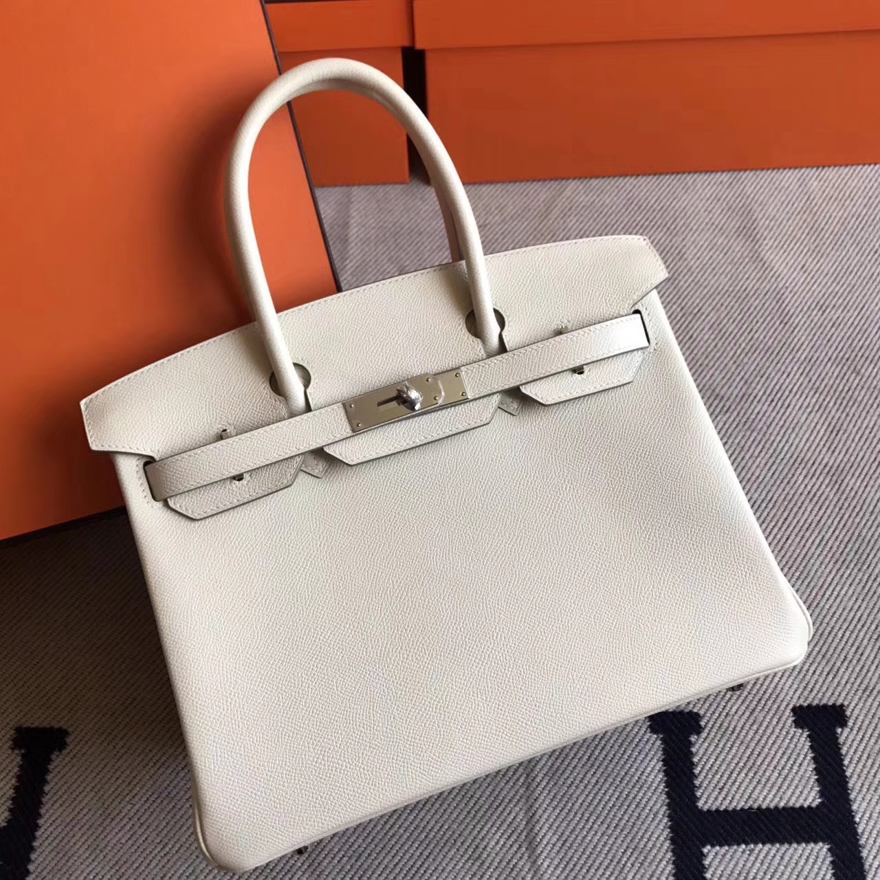 Hot Sale Hermes CK10 Carie White Epsom Leather Birkin30cm Bag