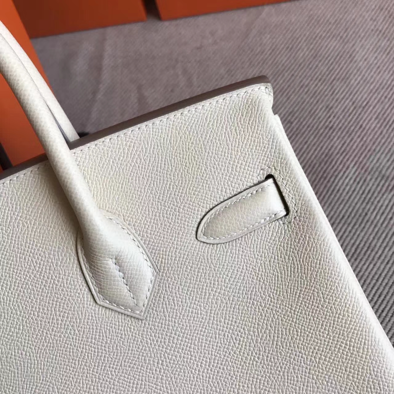 Hot Sale Hermes CK10 Carie White Epsom Leather Birkin30cm Bag