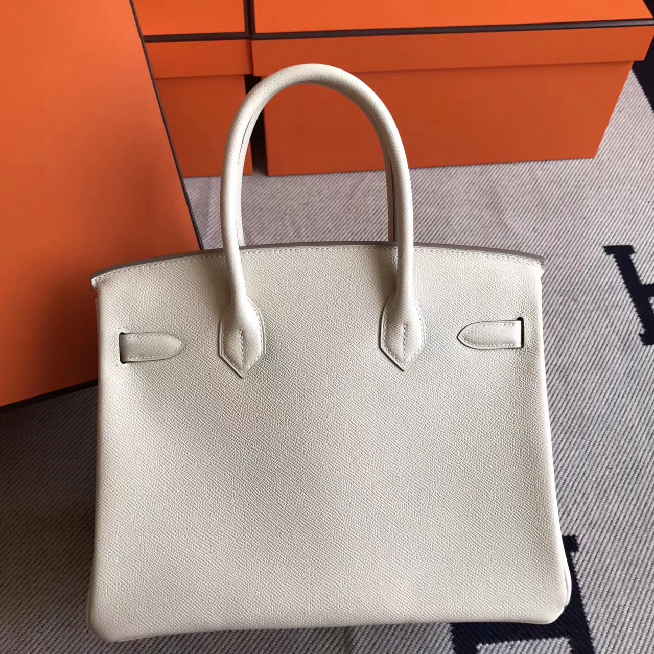 Hot Sale Hermes CK10 Carie White Epsom Leather Birkin30cm Bag