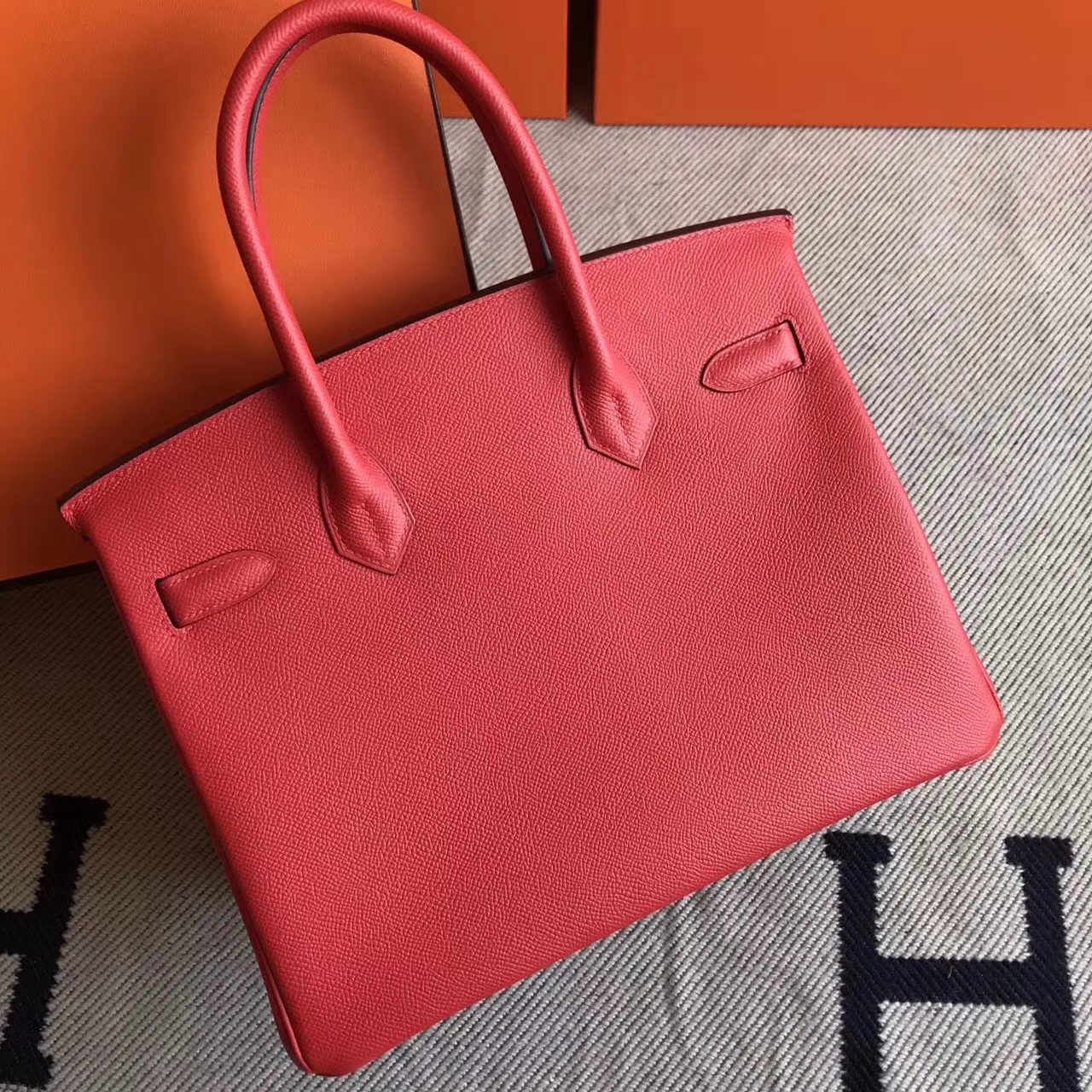 New Pretty Hermes Epsom Leather Birkin30cm Bag in T5 Peach Pink