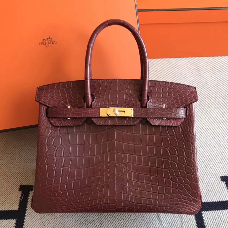 Hermes CK55 Rouge Hermes Crocodile Matt Leather Birkin Bag 30cm