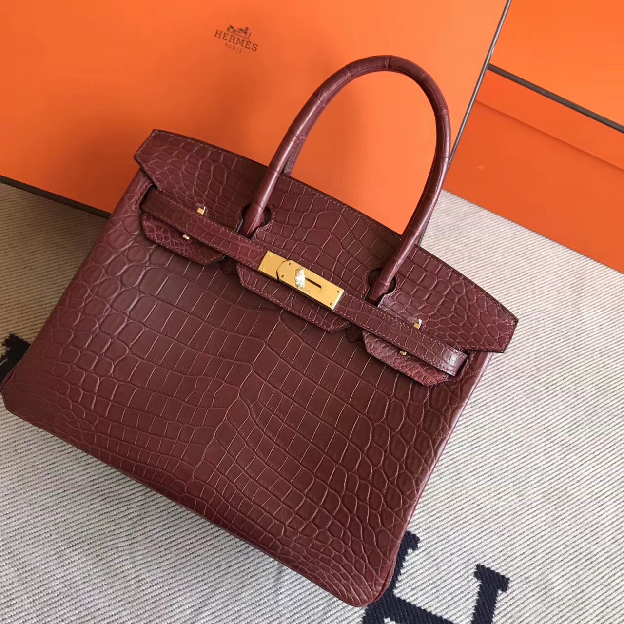 Wholesale Hermes CK55 Rouge Hermes Crocodile Matt Leather Birkin Bag30cm