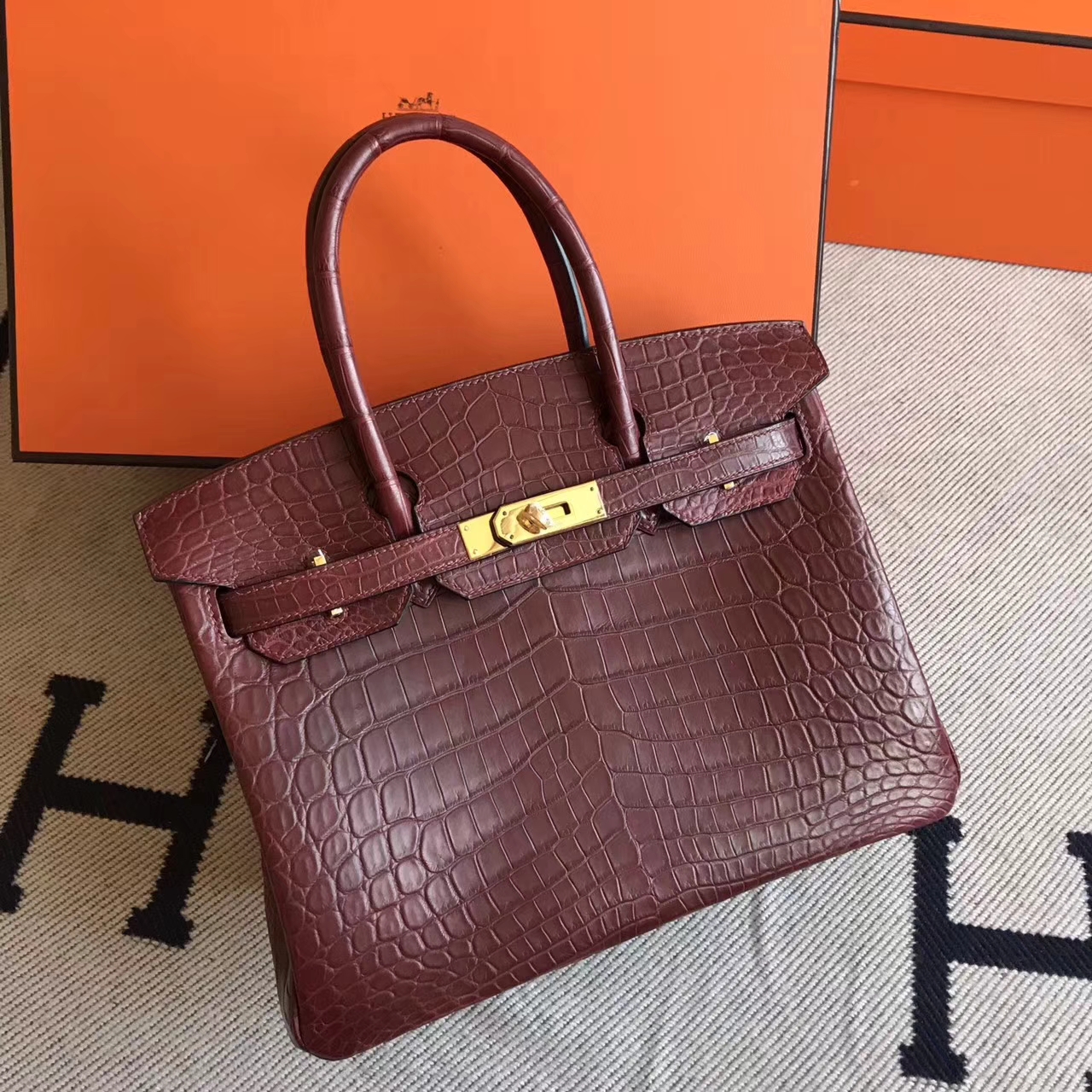 Wholesale Hermes CK55 Rouge Hermes Crocodile Matt Leather Birkin Bag30cm