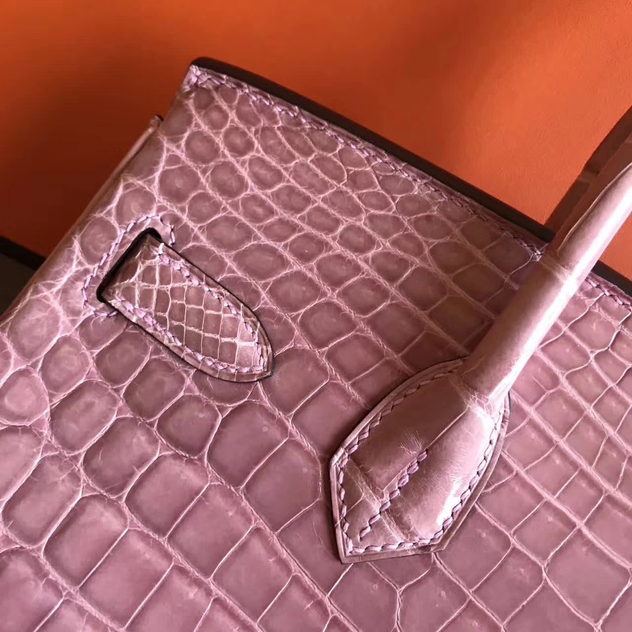 New Pretty Hermes 5Z Rose Indienne Crocodile Shiny Leather Birkin30 Bag
