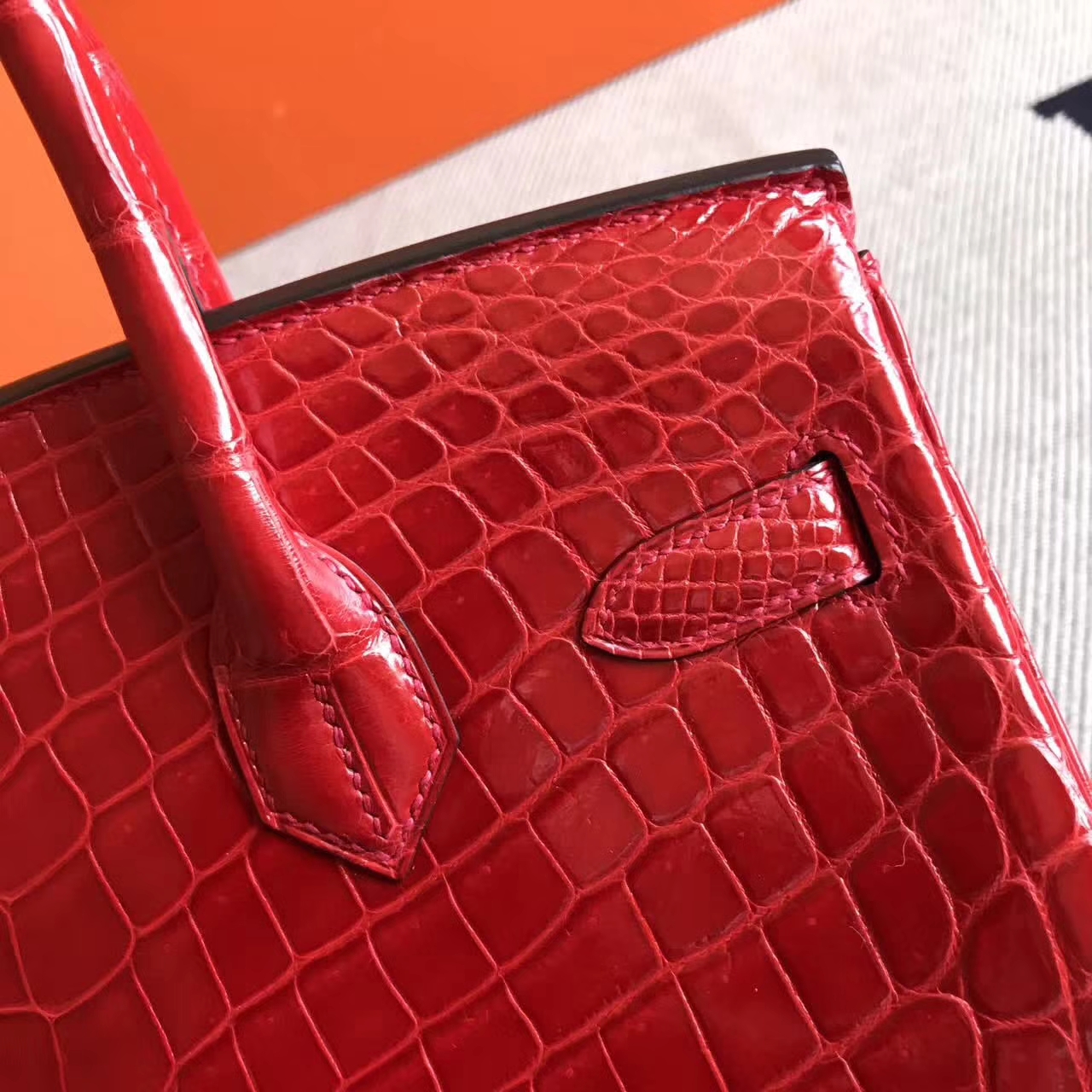 Beautiful Hermes Crocodile Shiny Leather Birkin30cm Bag in CK95 Braise