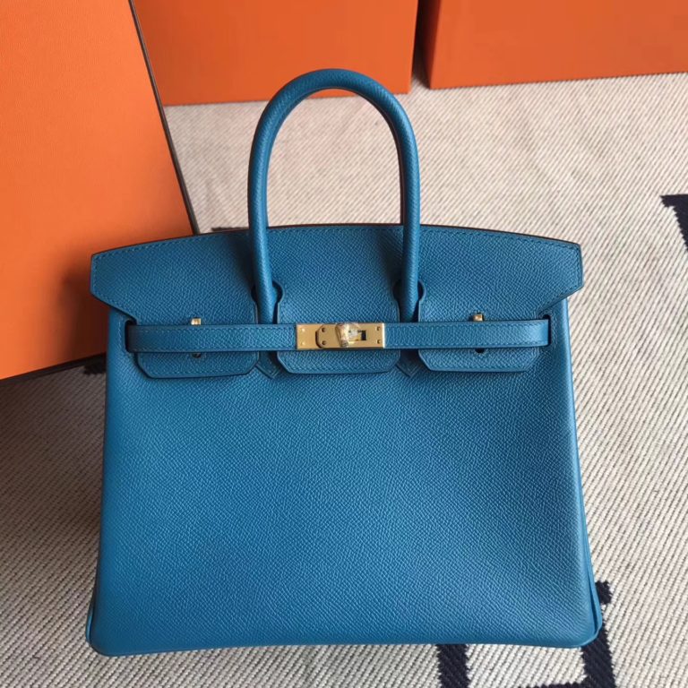 Hermes Blue Izmir Epsom Leather Birkin 25cm Tote Bag Gold Hardware