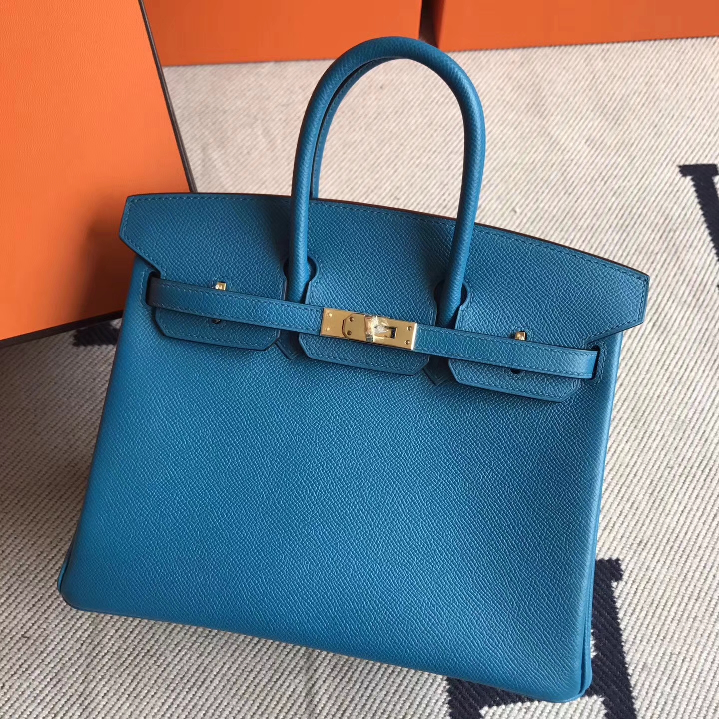 Discount Hermes Blue Izmir Epsom Leather Birkin25cm Tote Bag Gold Hardware