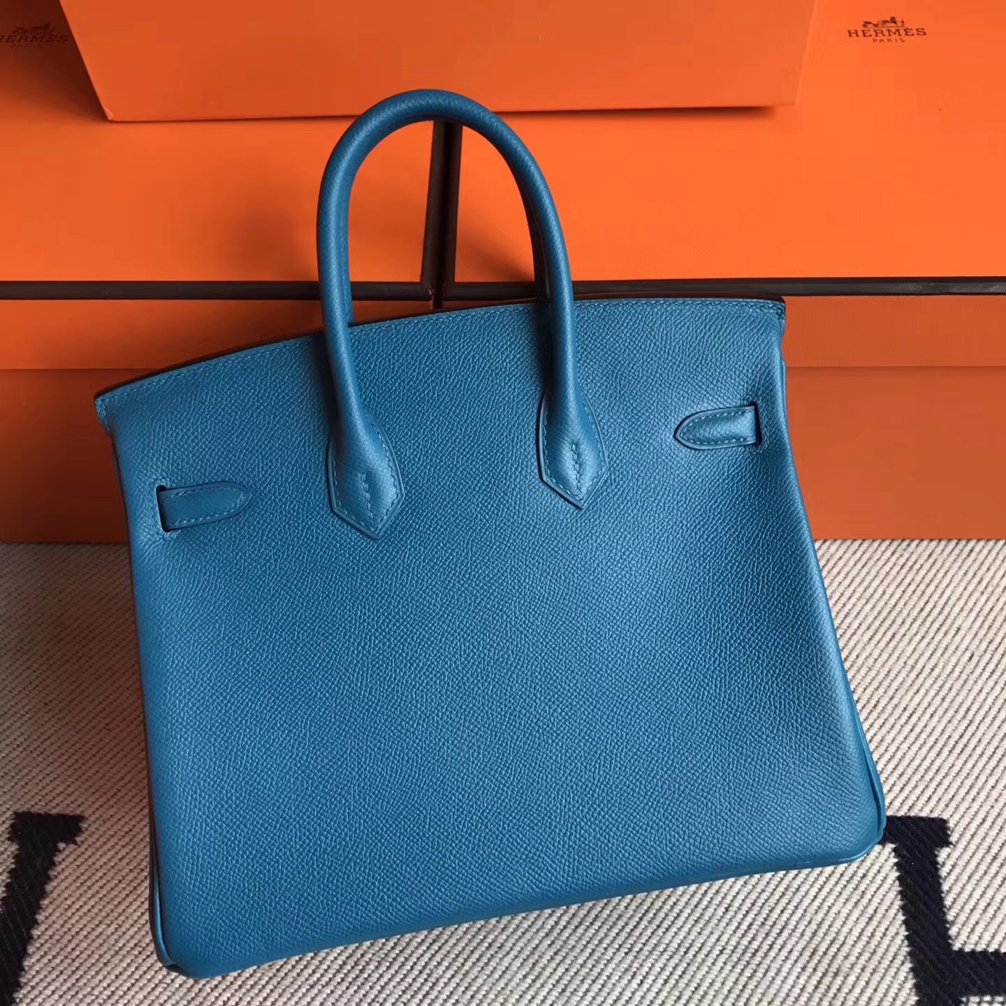Discount Hermes Blue Izmir Epsom Leather Birkin25cm Tote Bag Gold Hardware