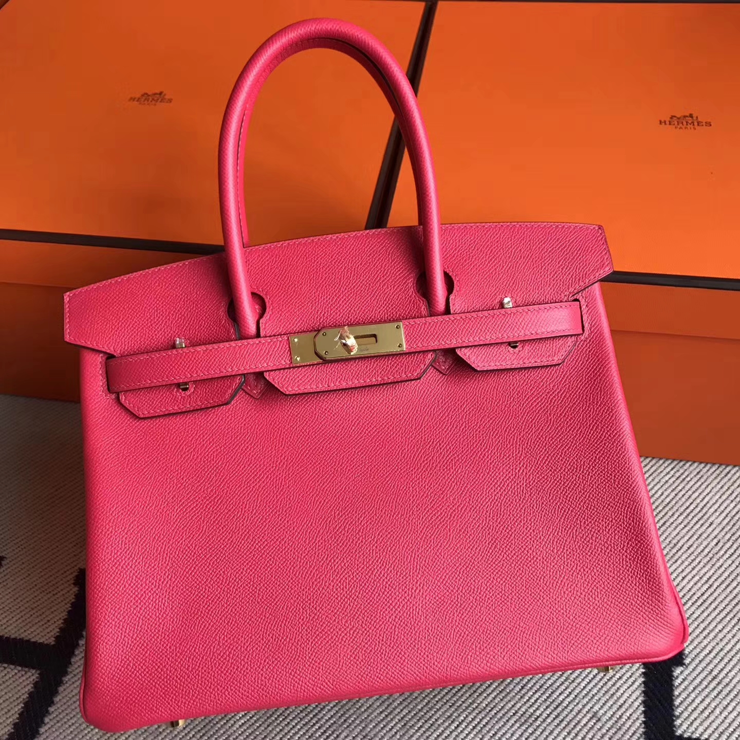 Sale Hermes I5 Rose Epsom Leather Birkin30cm Tote Bag Gold Hardware
