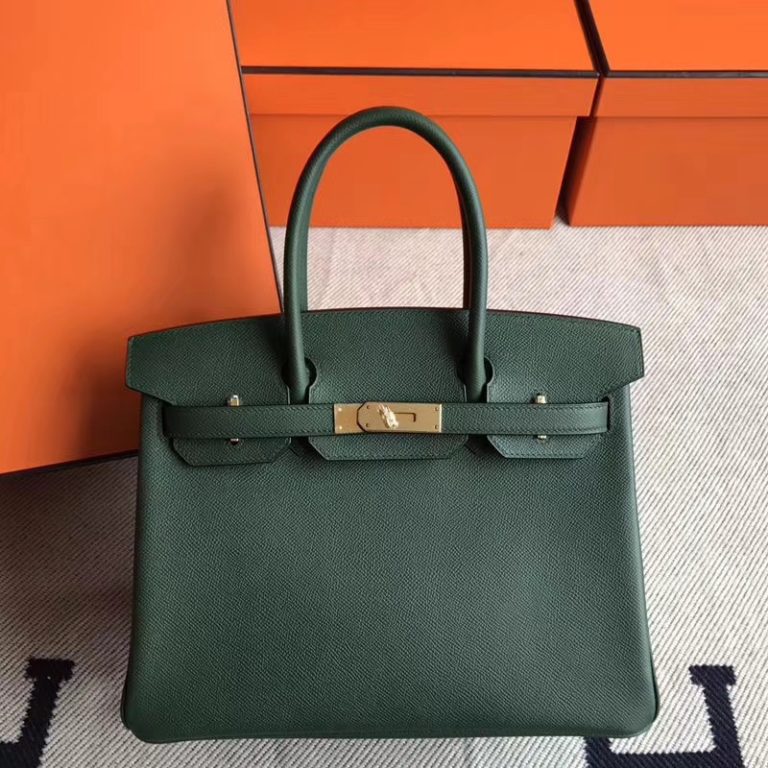 On Hermes Epsom Leather Birkin 30cm Bag in 2Q English Green