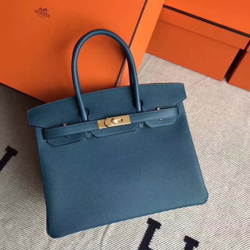 Hot Sale Hermes 1P Dark Blue Epsom Leather Birkin30cm Tote Bag