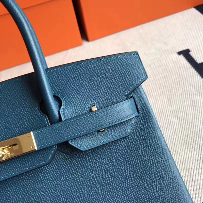 Hot Sale Hermes 1P Dark Blue Epsom Leather Birkin30cm Tote Bag