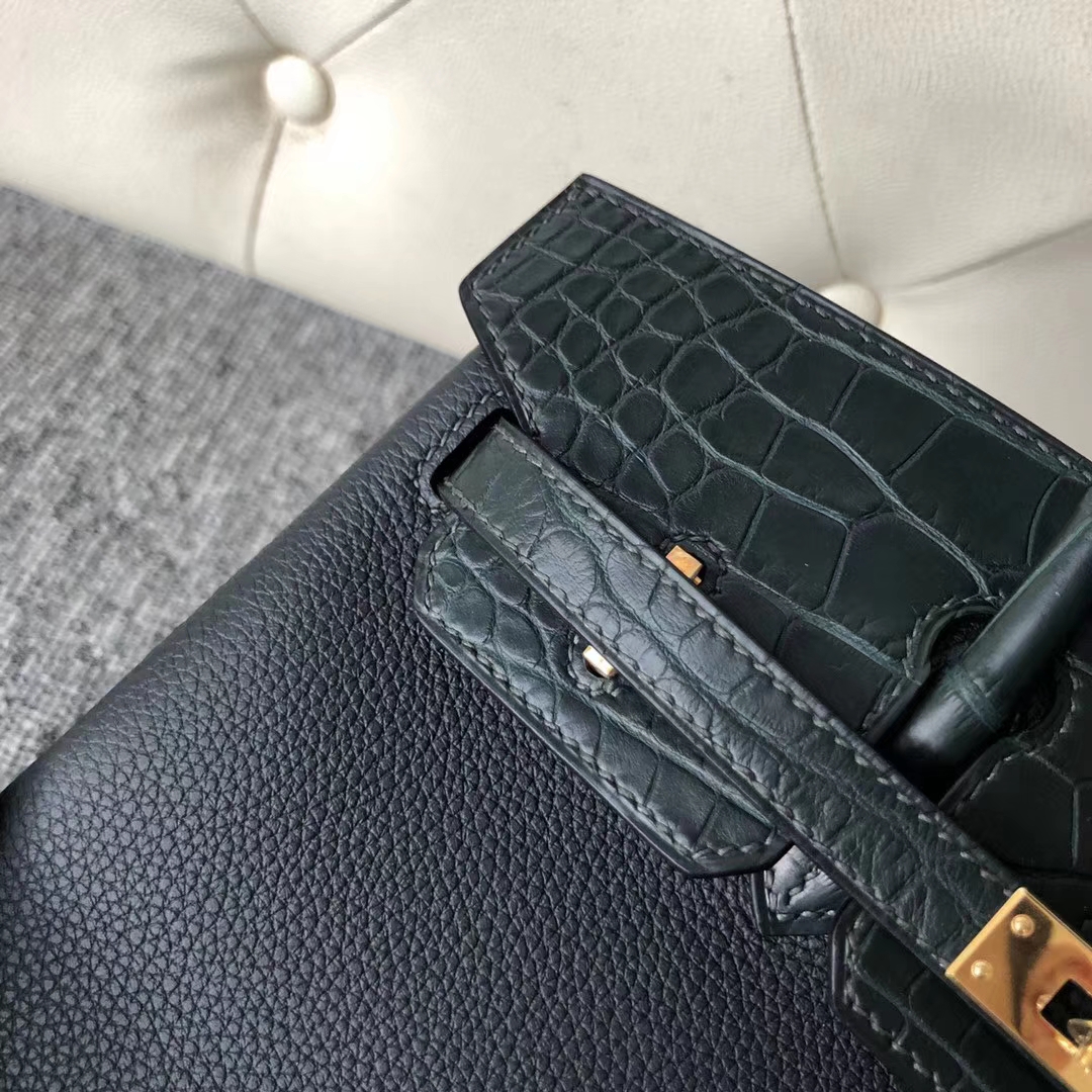 Customize Hermes 6O Vert Cypress Matt Crocodile/Togo Touch Birkin Bag25CM Gold Hardware