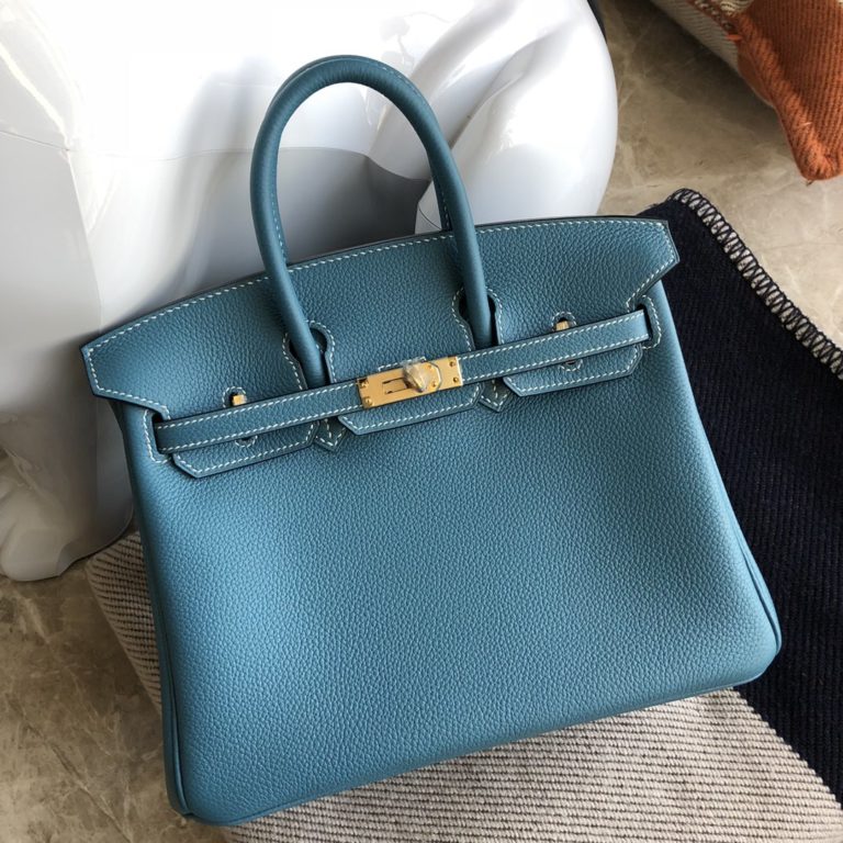 Hermes Togo Calf Birkin Bag 25CM in S7 Blue de Galice Gold Hardware