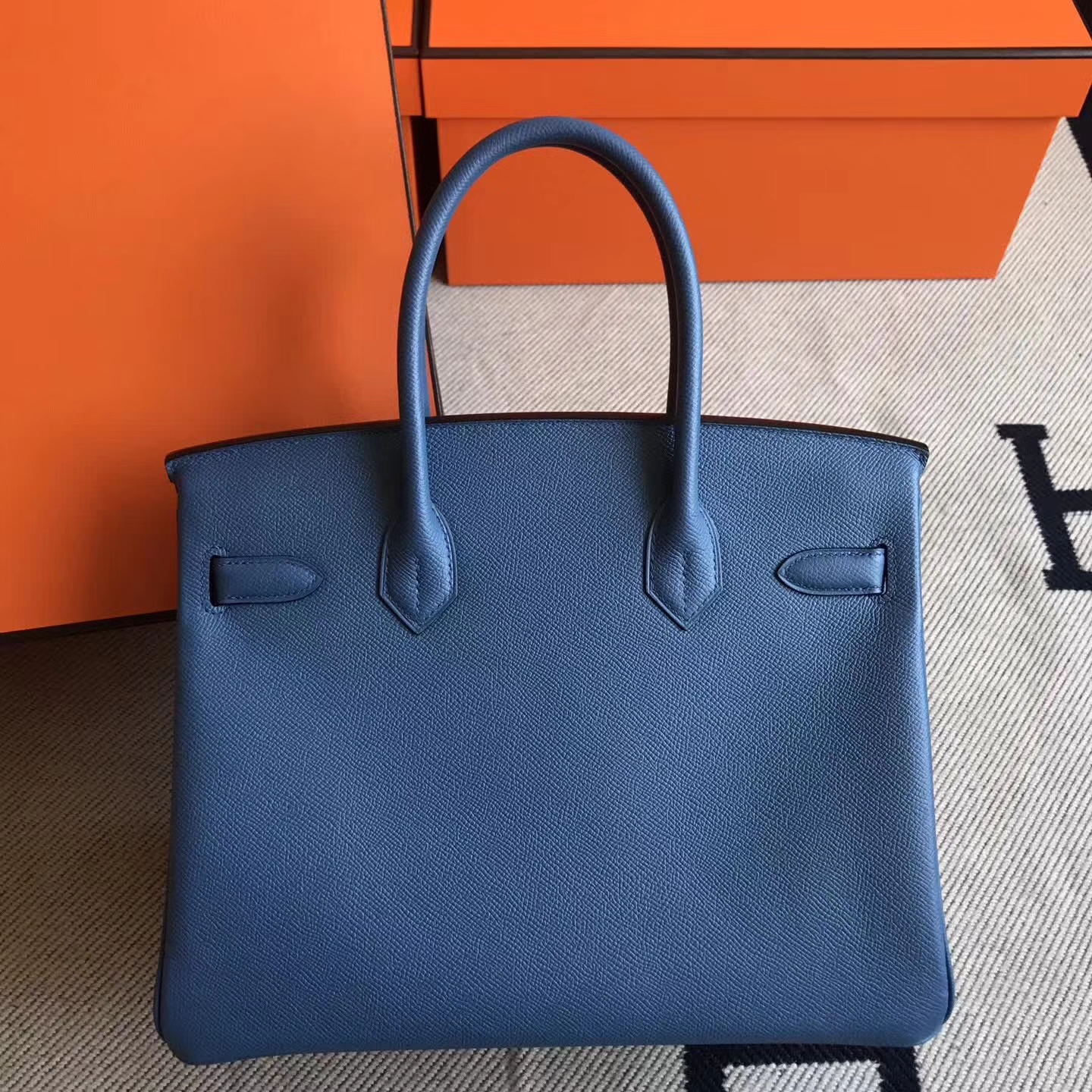 On Sale Hermes 2R Agate Blue Epsom Leather Birkin30cm Bag Gold Hardware