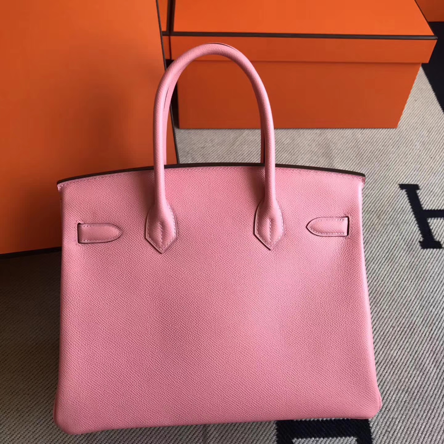 Hermes 1Q Rose Confetti Epsom Leather Birkin30cm Bag Gold Hardware