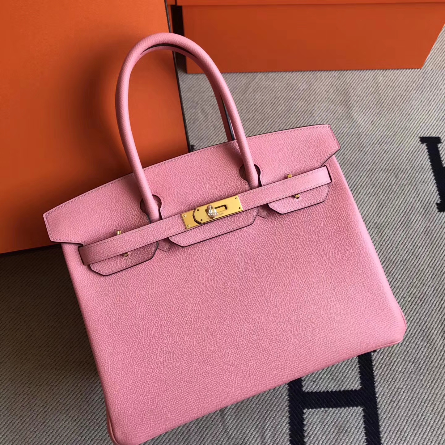 Hermes 1Q Rose Confetti Epsom Leather Birkin30cm Bag Gold Hardware