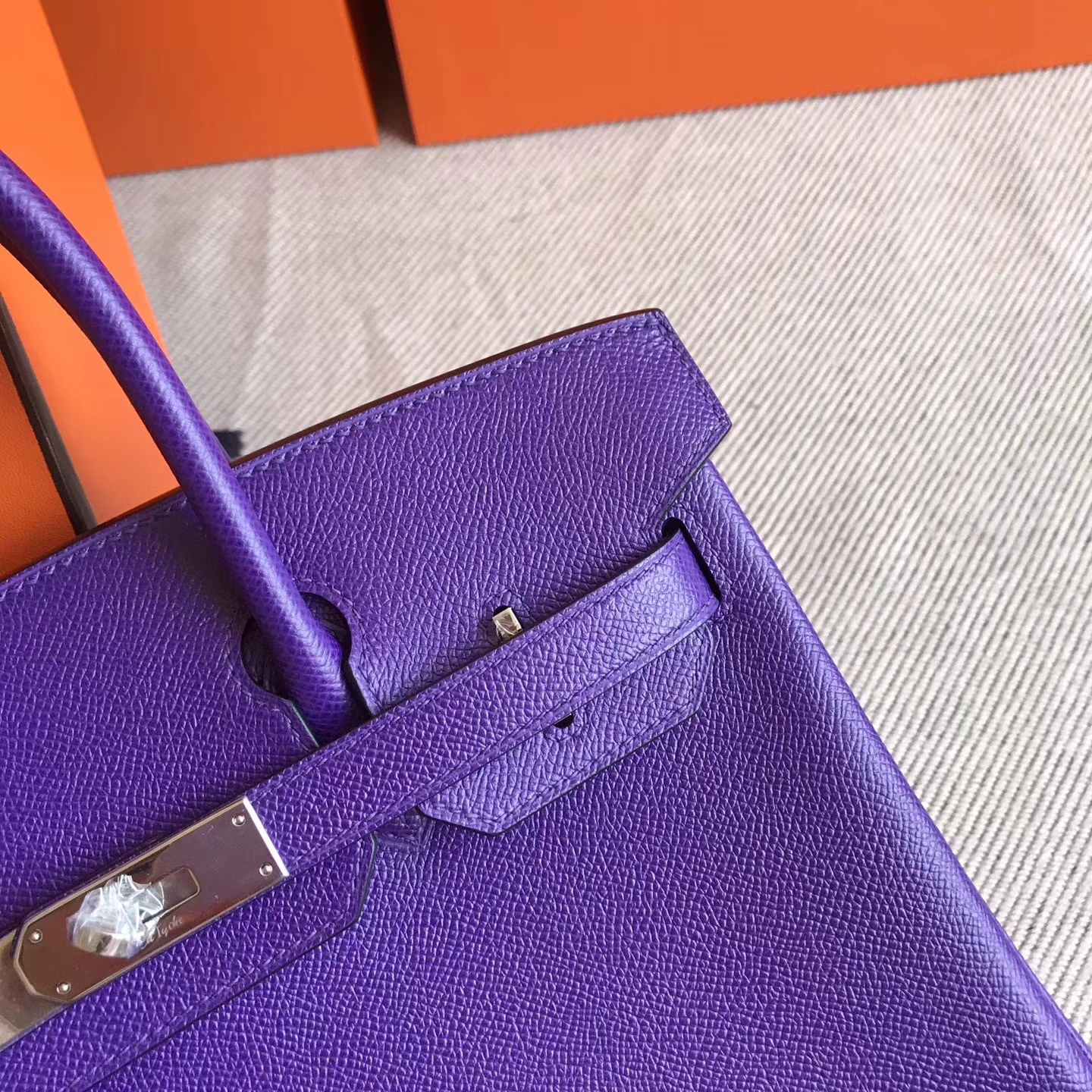 Elegant Hermes 9W Violet Epsom Leather Birkin Tote Bag 30cm Silver Hardware