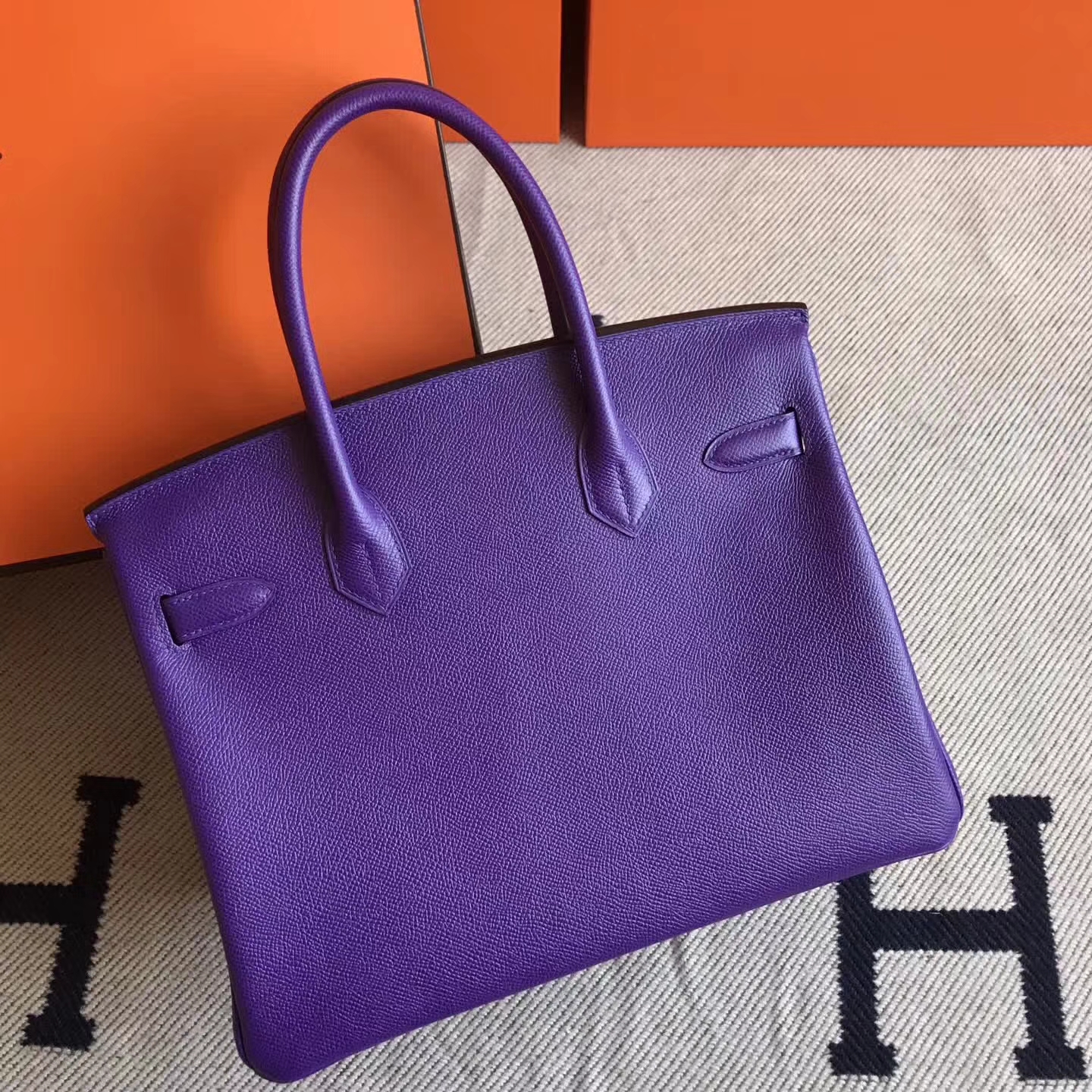 Elegant Hermes 9W Violet Epsom Leather Birkin Tote Bag 30cm Silver Hardware