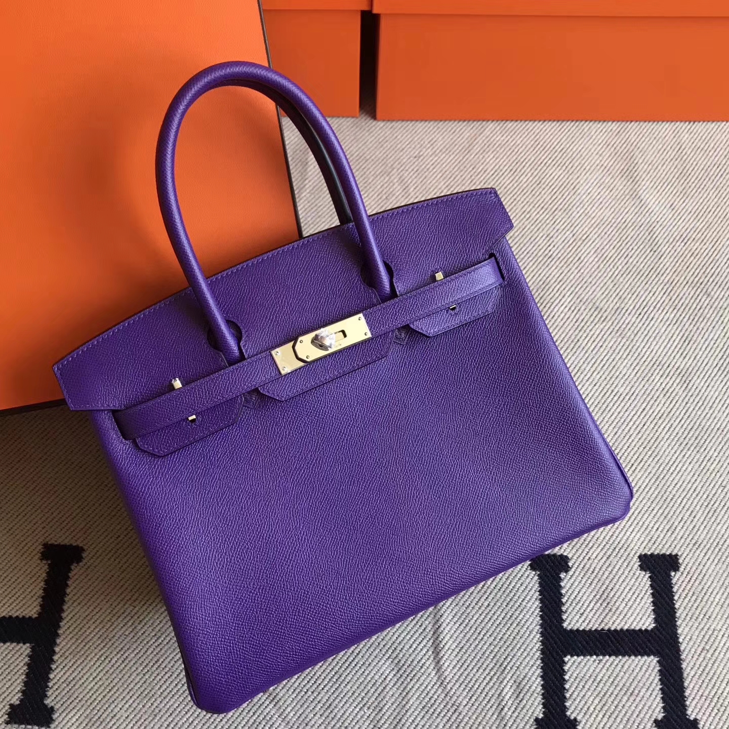 Elegant Hermes 9W Violet Epsom Leather Birkin Tote Bag 30cm Silver Hardware