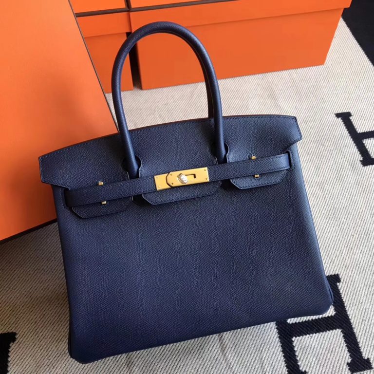 Hermes Epsom Leather Birkin 30cm Bag in 7K Dark Blue
