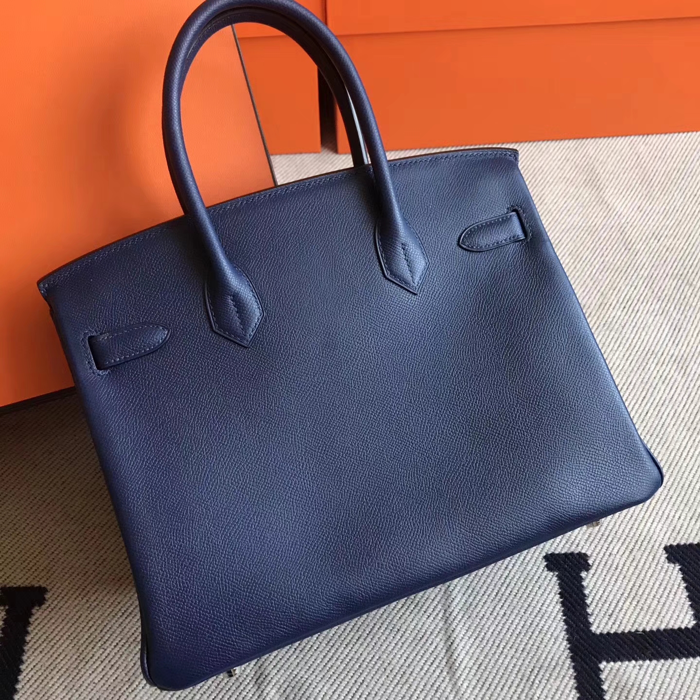 Luxury Hermes Epsom Leather Birkin30cm Bag in 7K Dark Blue