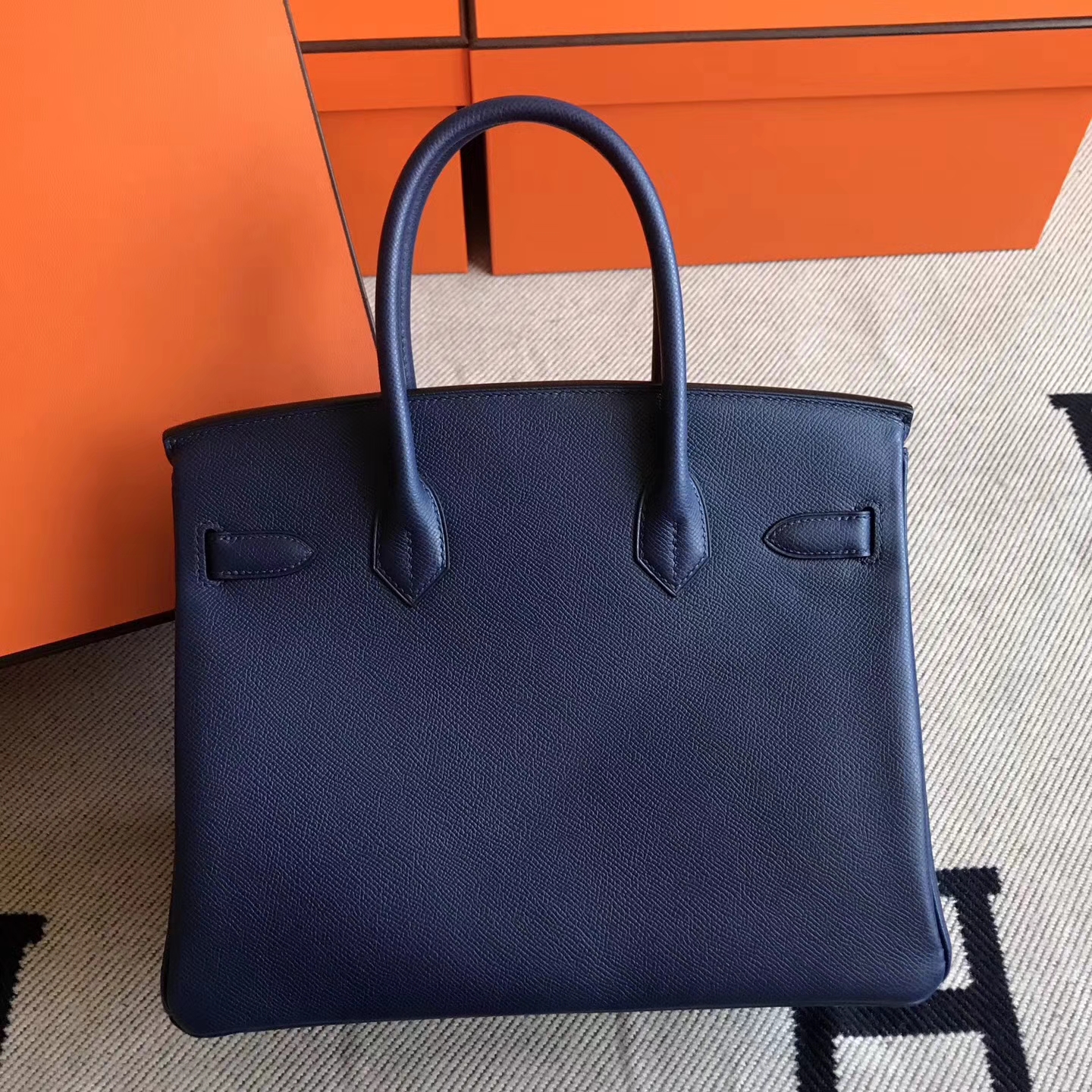 Luxury Hermes Epsom Leather Birkin30cm Bag in 7K Dark Blue