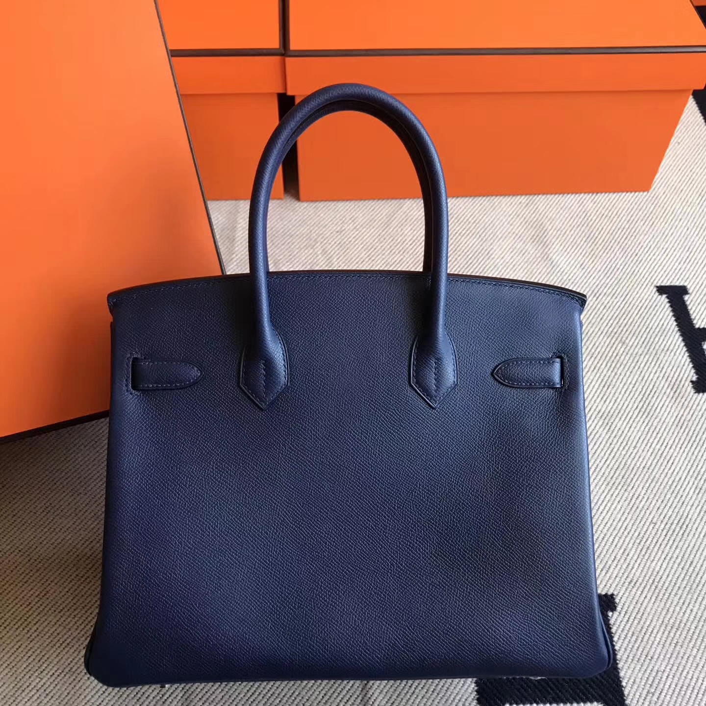 Luxury Hermes Epsom Leather Birkin30cm Bag in 7K Dark Blue