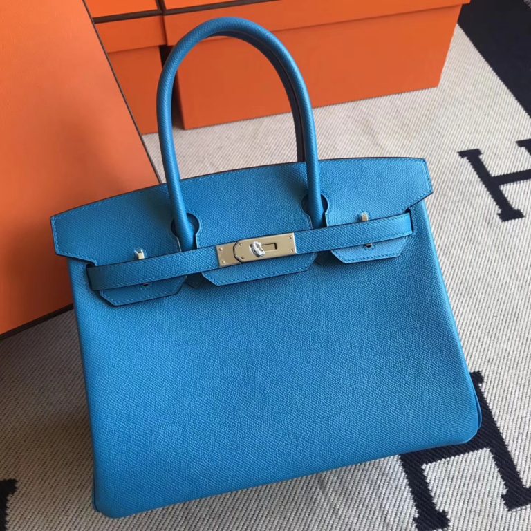 Hermes B3 Blue Zanzibar Epsom Leather Birkin 30cm Tote Bag