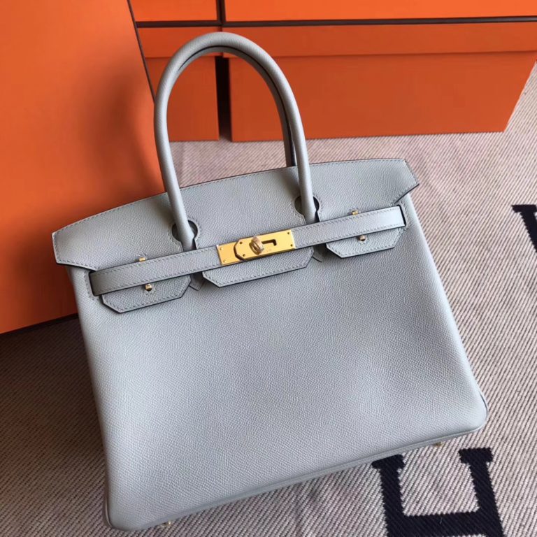 Hermes 8U Blue Glacier Epsom Leather Birkin 30cm Bag