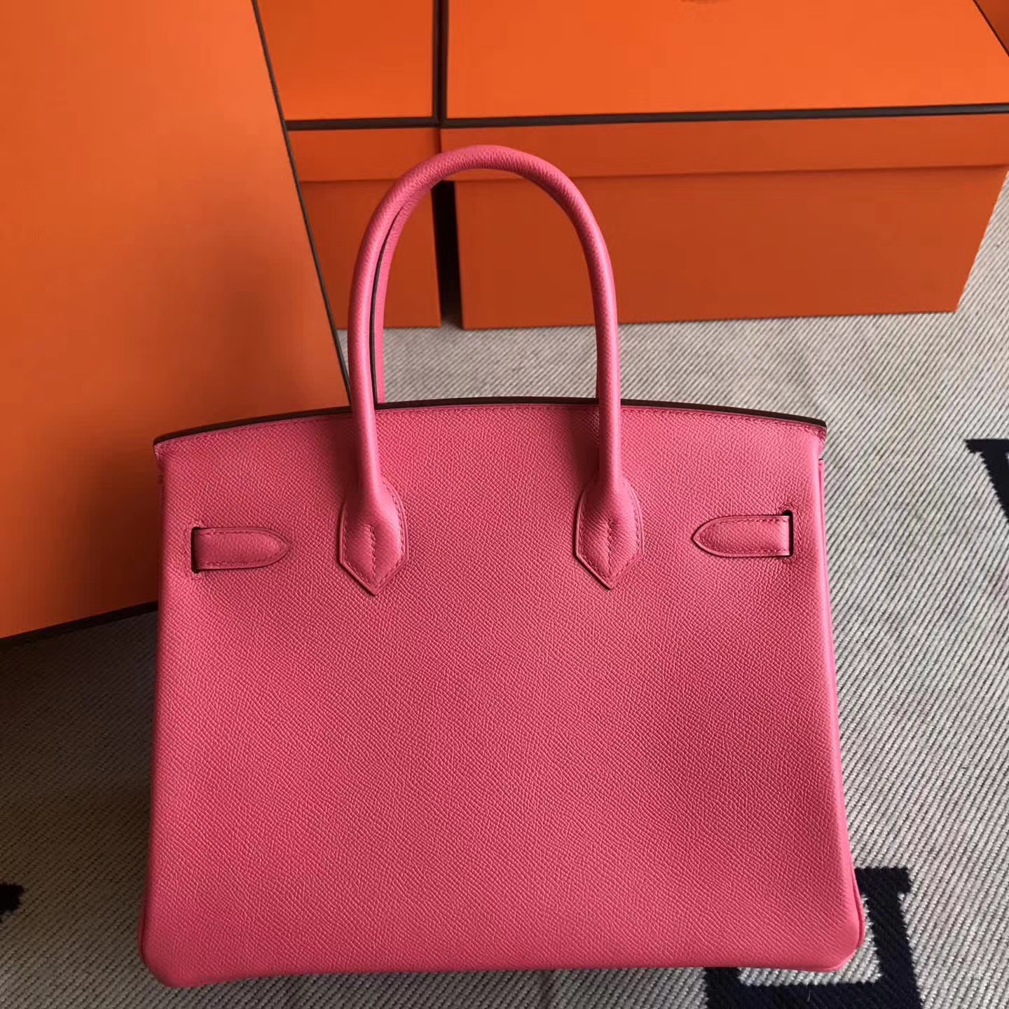 Fashion Hermes 8W Rose Lipstick Epsom Leather Birkin30cm Bag Silver Hardware