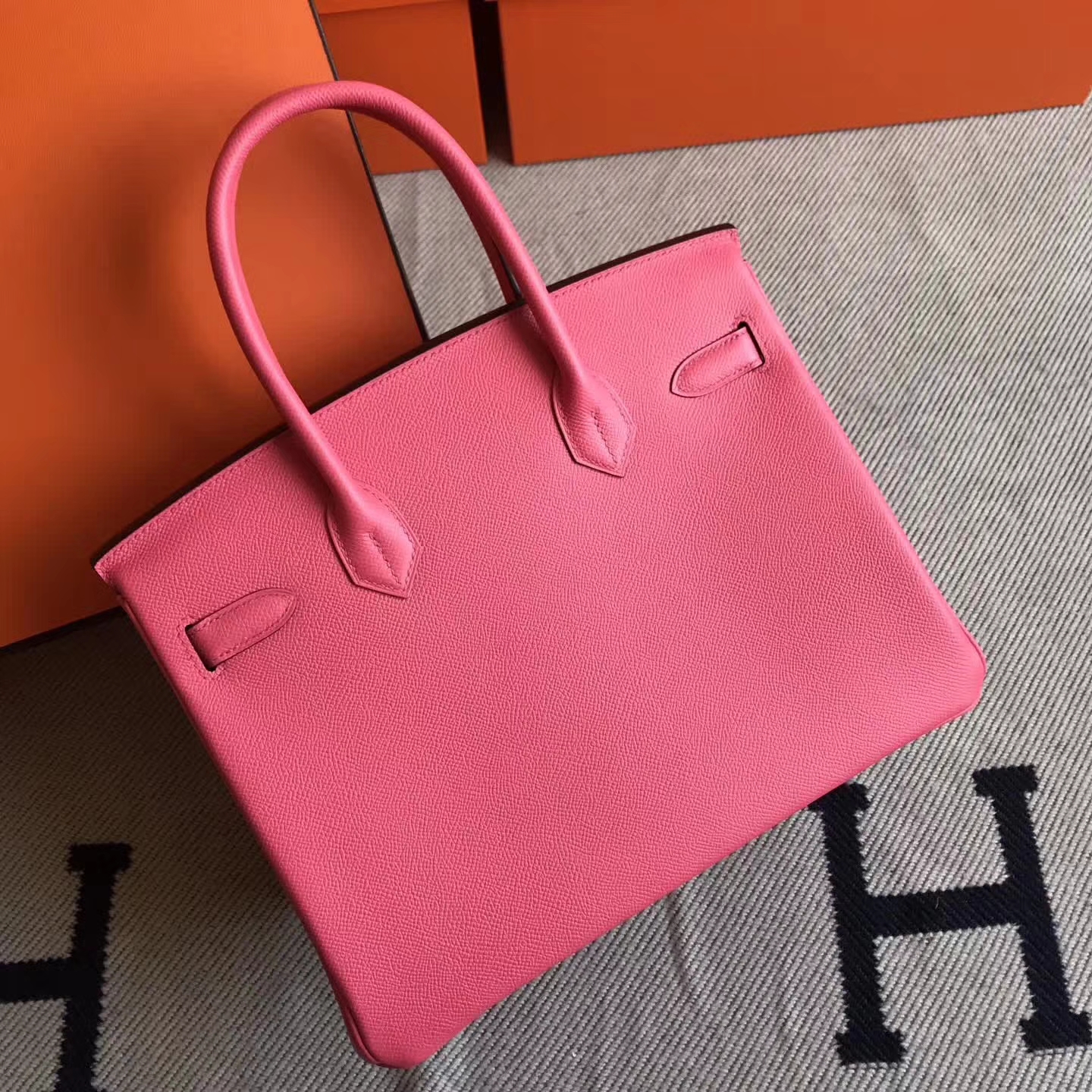 Fashion Hermes 8W Rose Lipstick Epsom Leather Birkin30cm Bag Silver Hardware