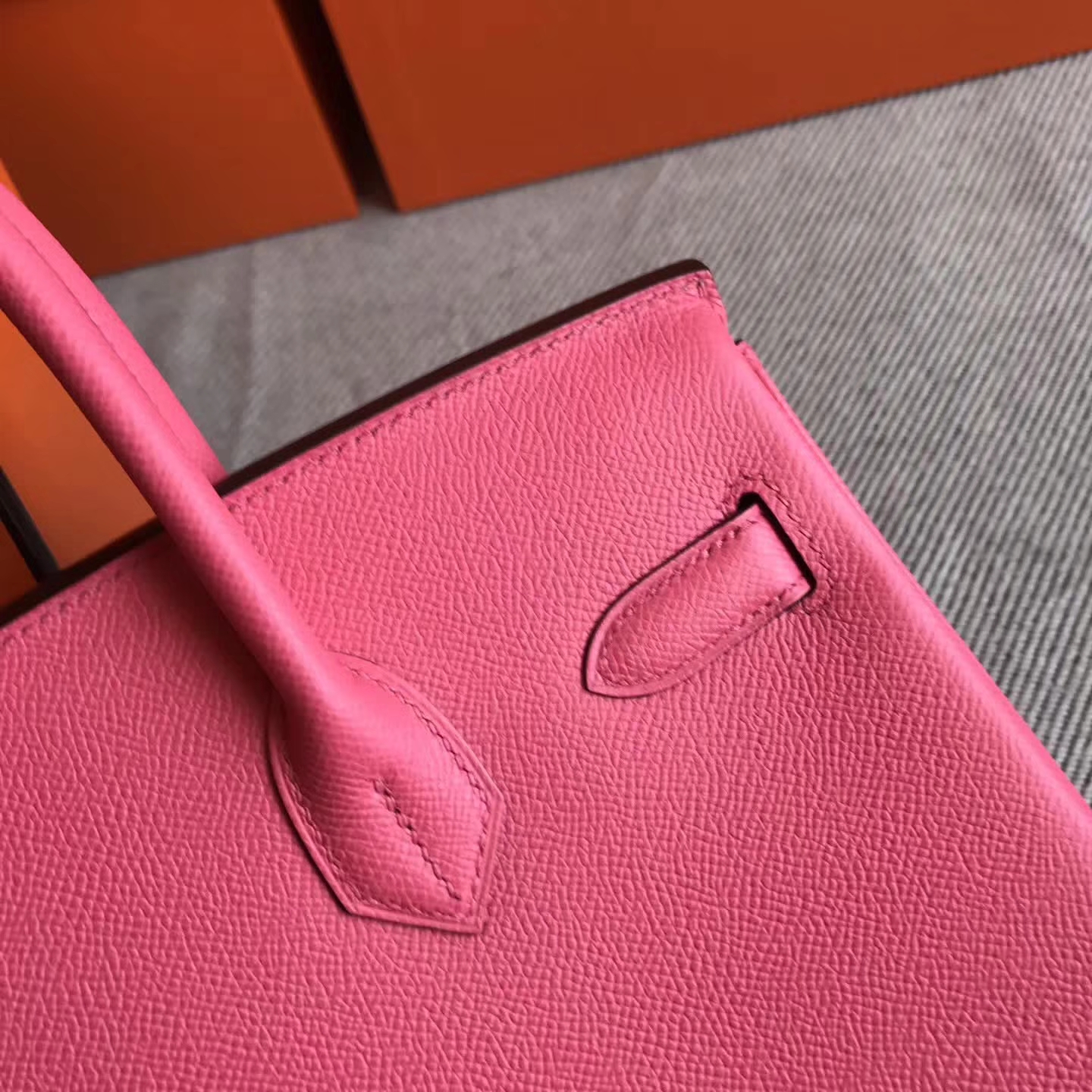 Fashion Hermes 8W Rose Lipstick Epsom Leather Birkin30cm Bag Silver Hardware
