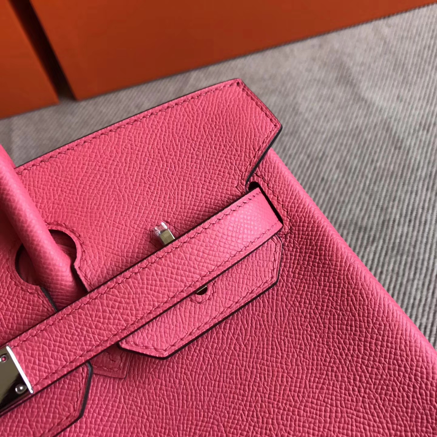 Fashion Hermes 8W Rose Lipstick Epsom Leather Birkin30cm Bag Silver Hardware