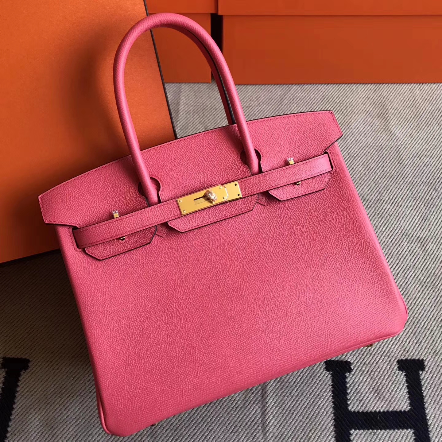 Hermes Epsom Calfskin Birkin30cm Handbag in 8W Rose Lipstick Gold Hardware