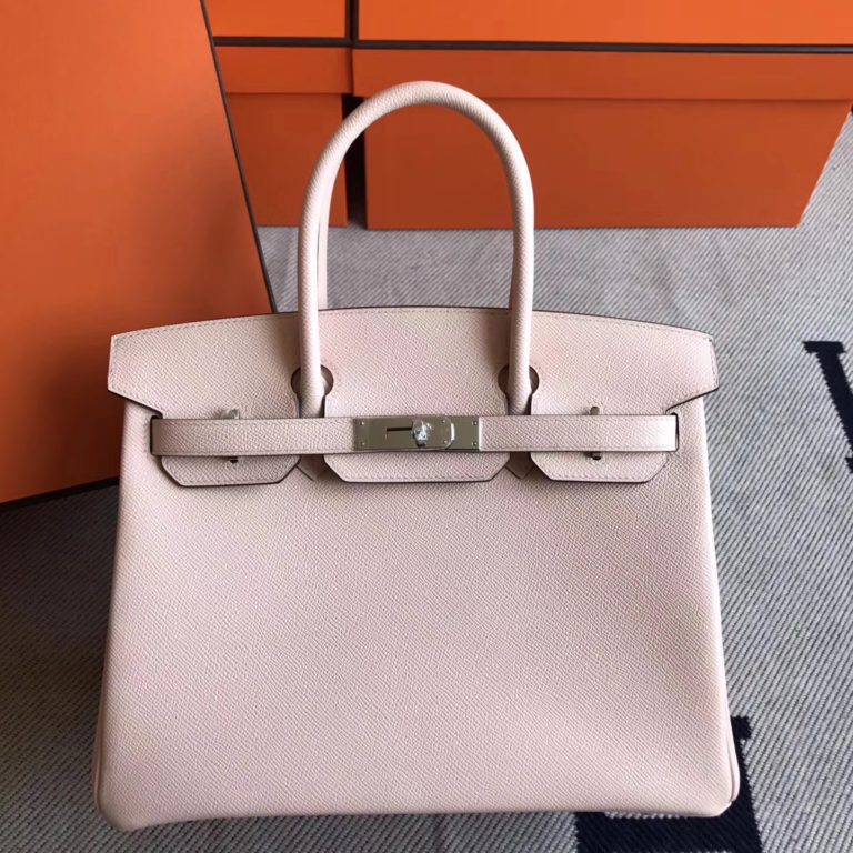 Hermes P1 Rose Elglantine Epsom Leather Birkin 30cm Handbag Silver Hardware