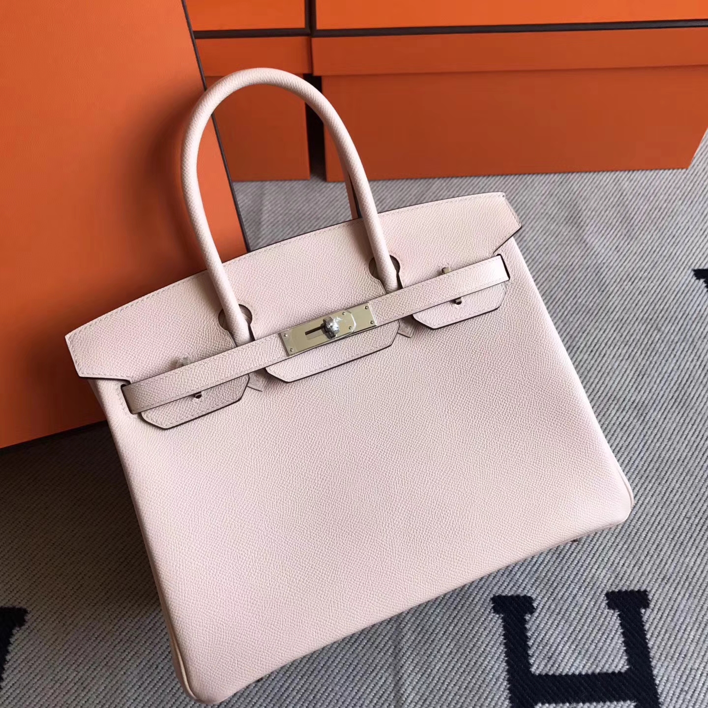 Sale Hermes P1 Rose Elglantine Epsom Leather Birkin30cm Handbag Silver Hardware