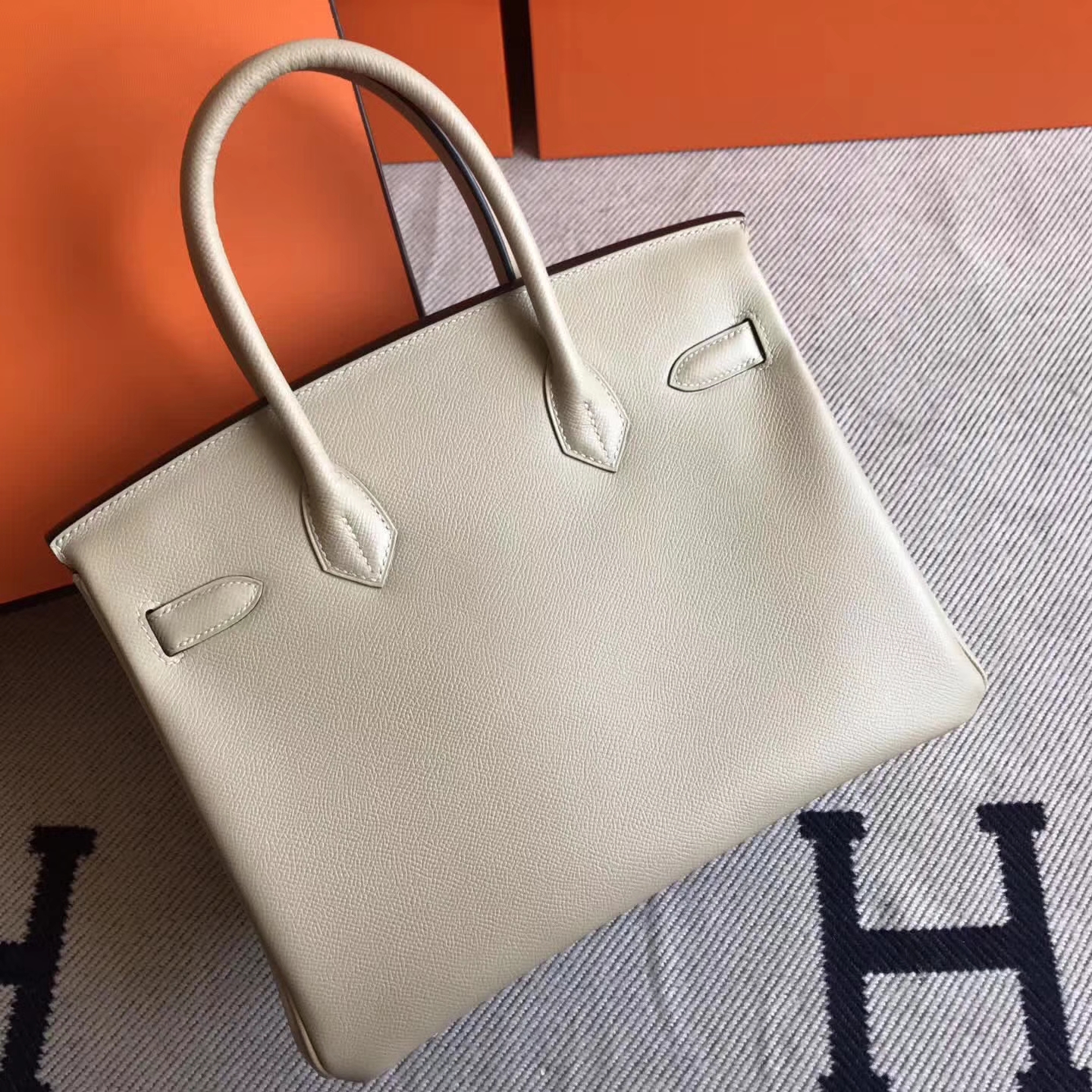 Luxury Hermes S2 Trench Grey Epsom Leather Birkin30cm Bag Silver Hardware